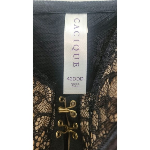 Cacique Black Beige Veiled Lace Corset Front Closures Sz.42DDD - Picture 5 of 6